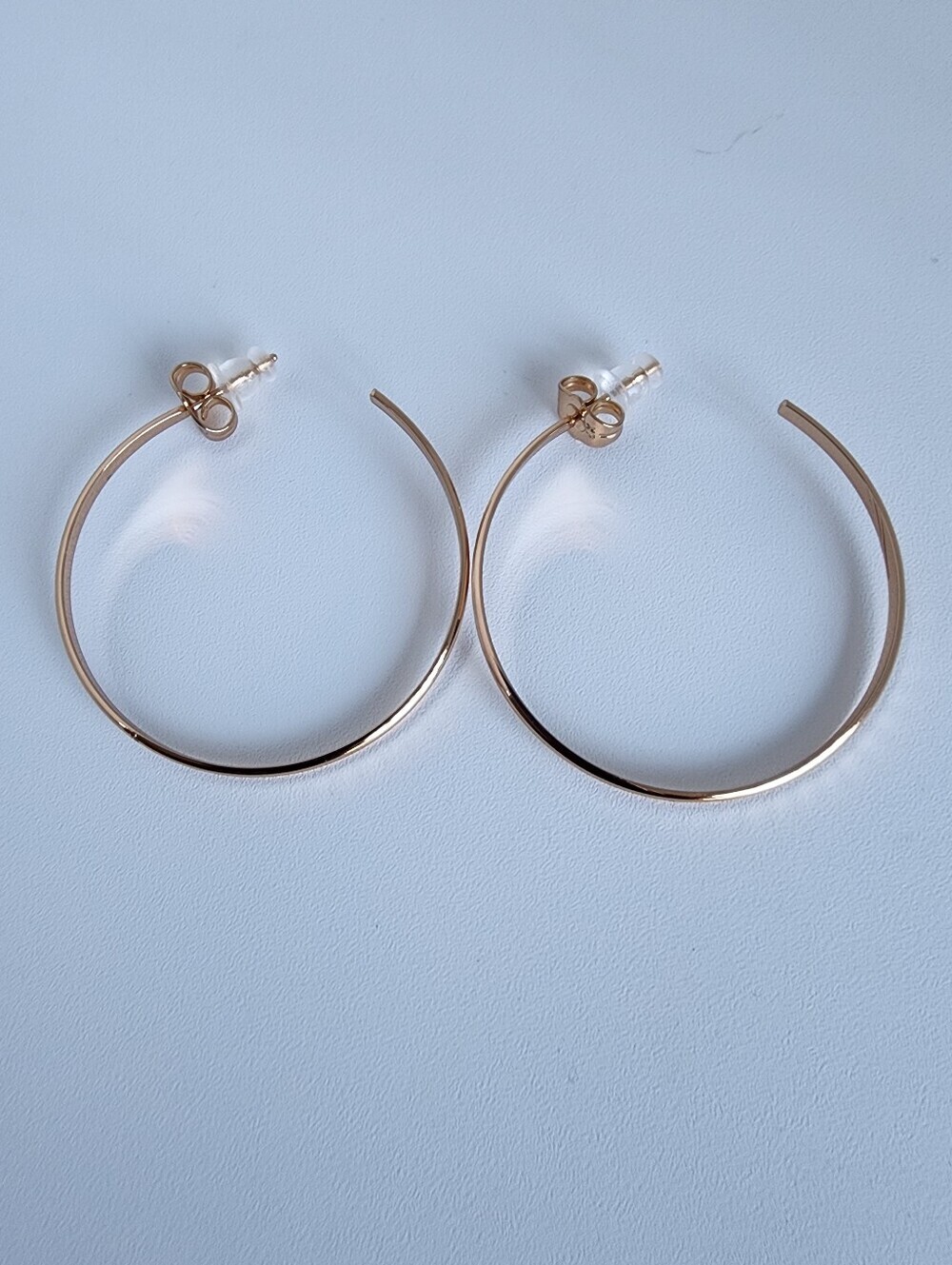 Rose Gold Tone 40mm Open Hoop Earrings Minimalist Lightweight Stud Hoops